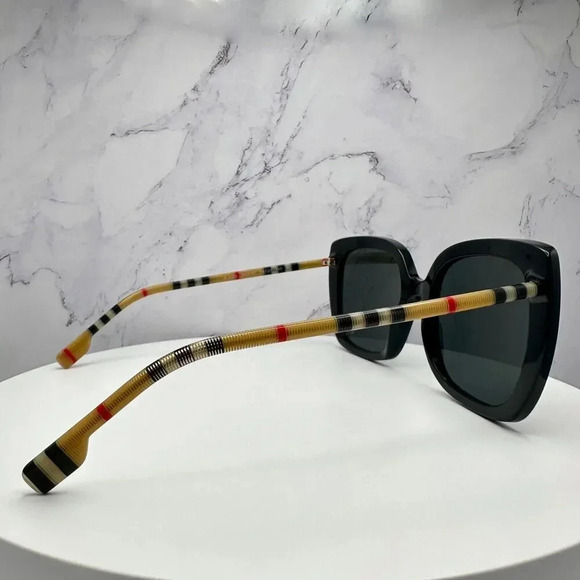 Burberry Sunglasses Black Square Cat Eye Checkered Arm Italy Authentic 54-20-140 - Picture 13 of 16